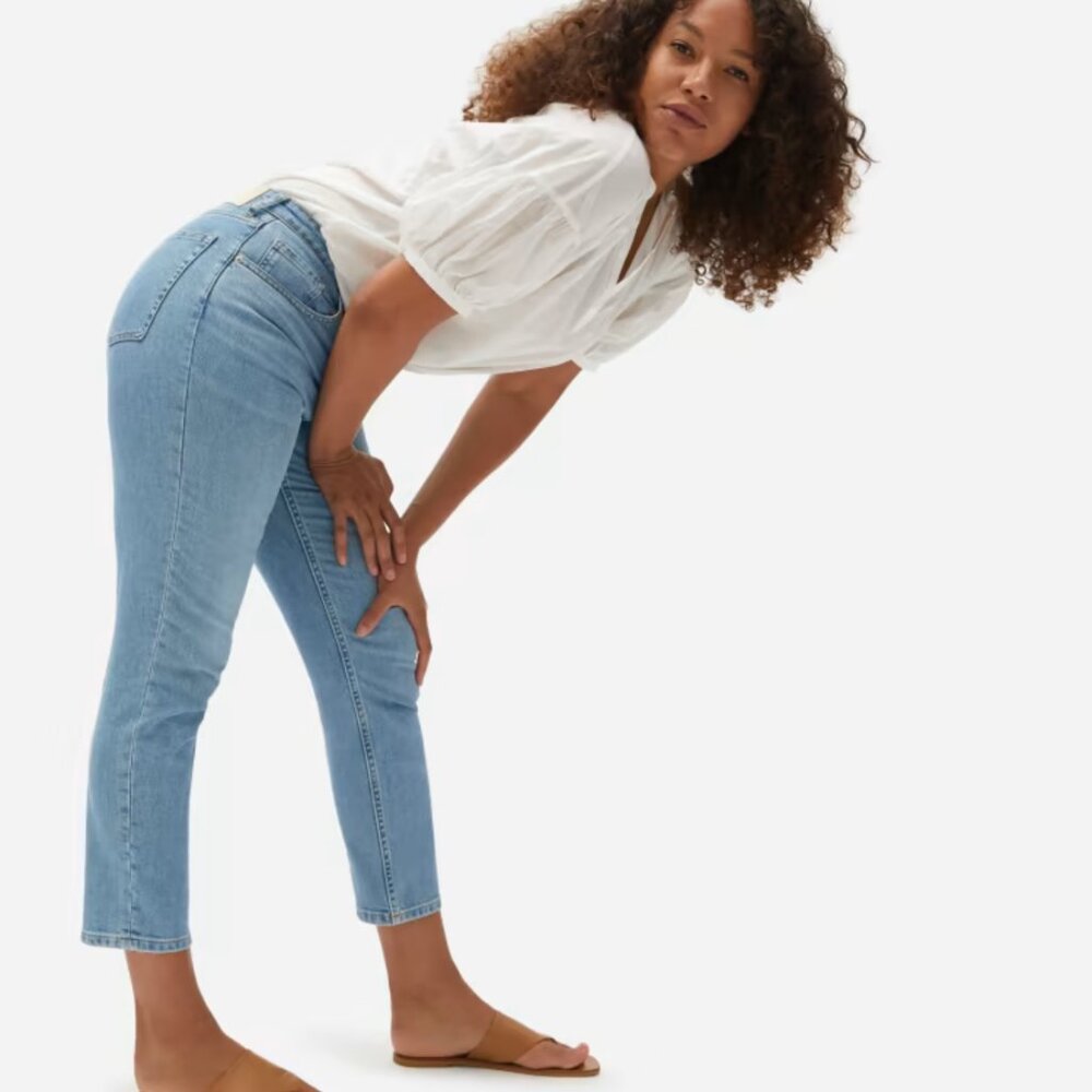 Everlane Curvy Cheeky Straight Jean, Size 32 Regular, Sky Blue Washed Denim